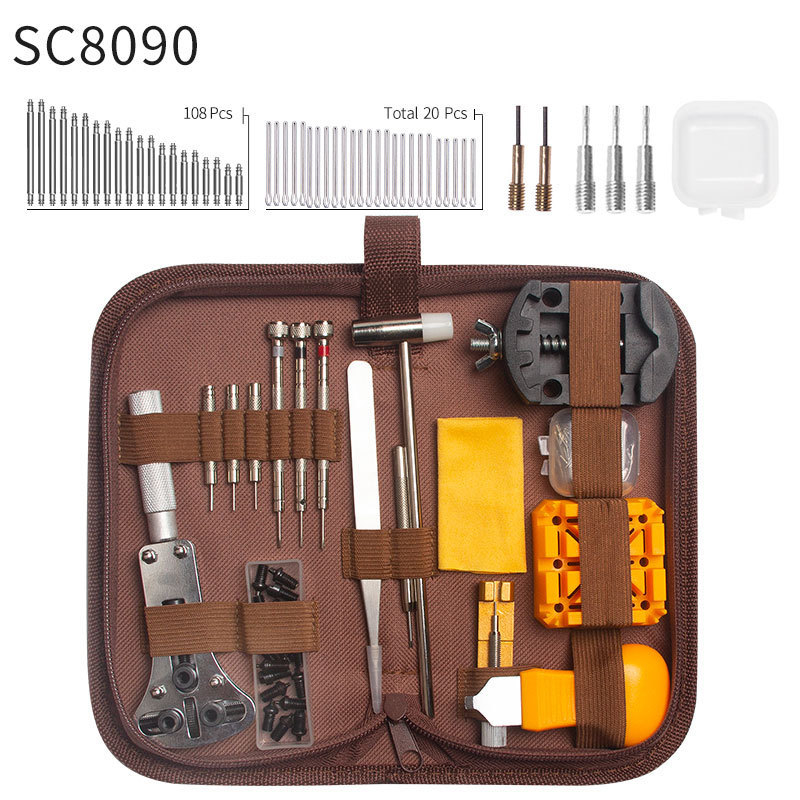 Комплект инструменти за ремонт на часовници — 185 части, от стомана, с инструмент за отваряне на корпуса и за разглобяване и смяна на батериите