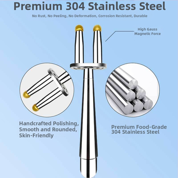 Magnetinė šakelės masažo lazdelė meridijonų terapijai — nerūdijantis plienas, apvali masažo galva, kaklo taikymui, begalinis greičio reguliavimas