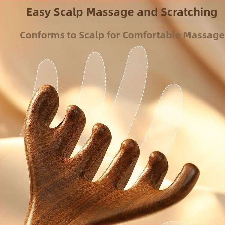 Сандалово дърво — меридиански масажен гребен за глава, лице и скалп