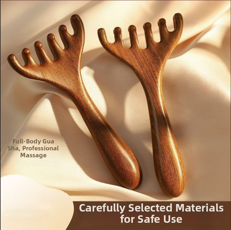 Сандалово дърво — меридиански масажен гребен за глава, лице и скалп