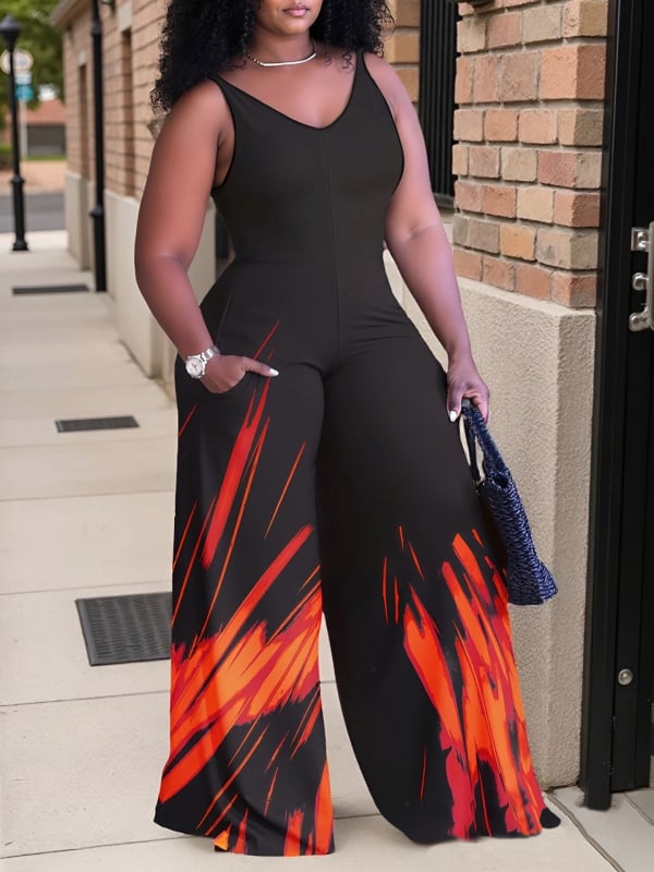 Ολόσωμο jumpsuit από Milk Silk, χωρίς μανίκια, ψηλή μέση, φαρδιά παντελόνια, ψηφιακή εκτύπωση