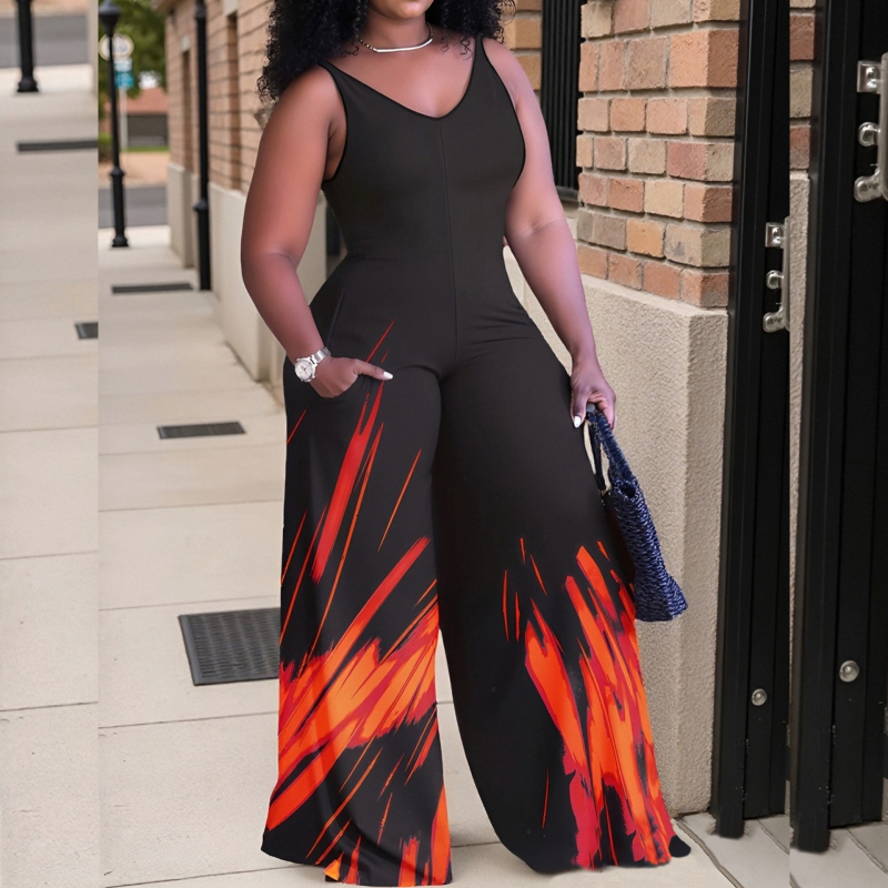 Ολόσωμο jumpsuit από Milk Silk, χωρίς μανίκια, ψηλή μέση, φαρδιά παντελόνια, ψηφιακή εκτύπωση