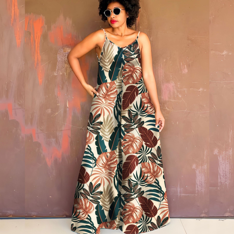 Ολόσωμο jumpsuit από Milk Silk, χωρίς μανίκια, ψηλή μέση, φαρδιά παντελόνια, ψηφιακή εκτύπωση