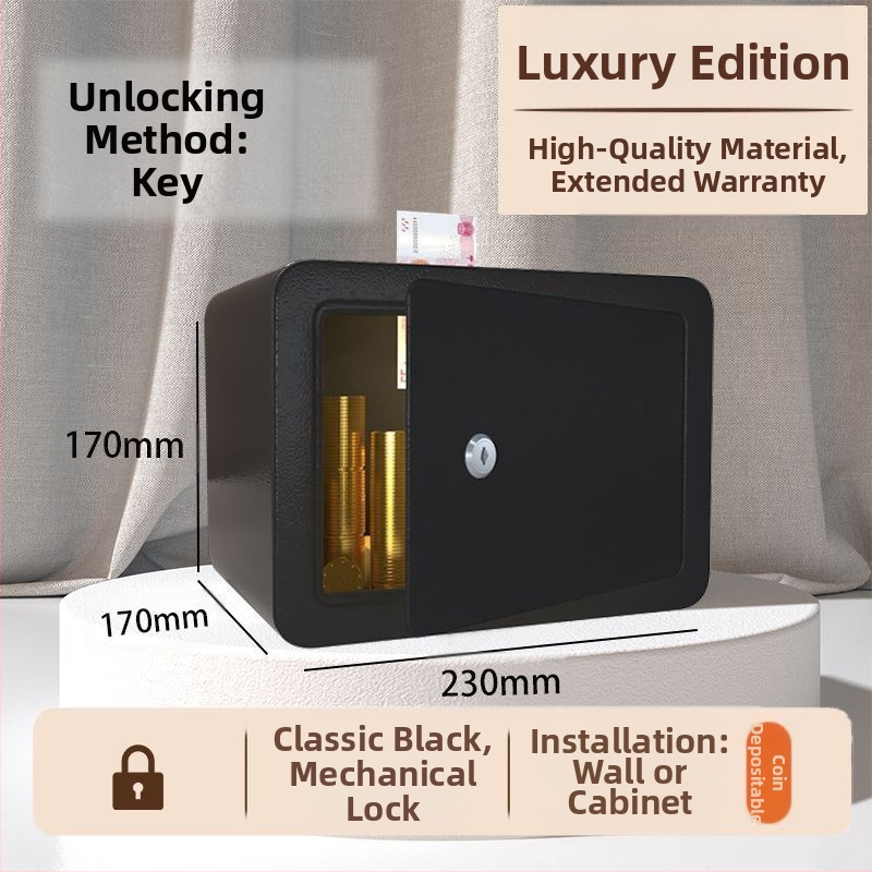 Mechaninis taupymo seifas su išmaniu slaptažodžiu – plieninė konstrukcija, šiuolaikinis minimalistinis dizainas