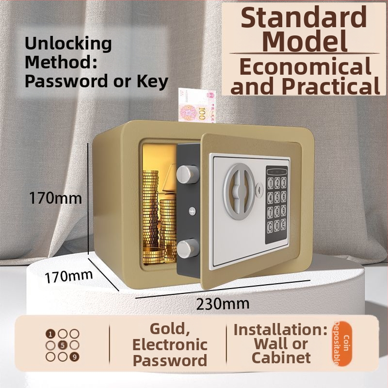 Mechaninis taupymo seifas su išmaniu slaptažodžiu – plieninė konstrukcija, šiuolaikinis minimalistinis dizainas