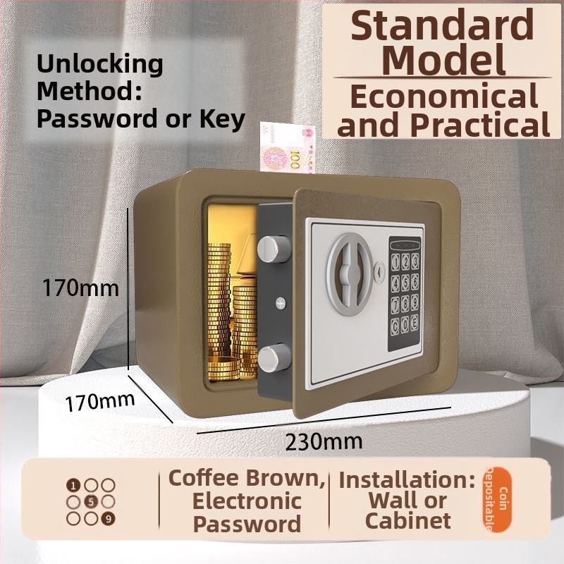 Mechaninis taupymo seifas su išmaniu slaptažodžiu – plieninė konstrukcija, šiuolaikinis minimalistinis dizainas