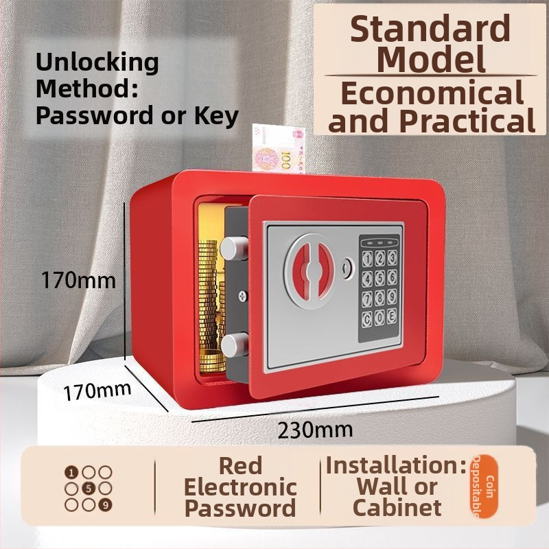 Mechaninis taupymo seifas su išmaniu slaptažodžiu – plieninė konstrukcija, šiuolaikinis minimalistinis dizainas