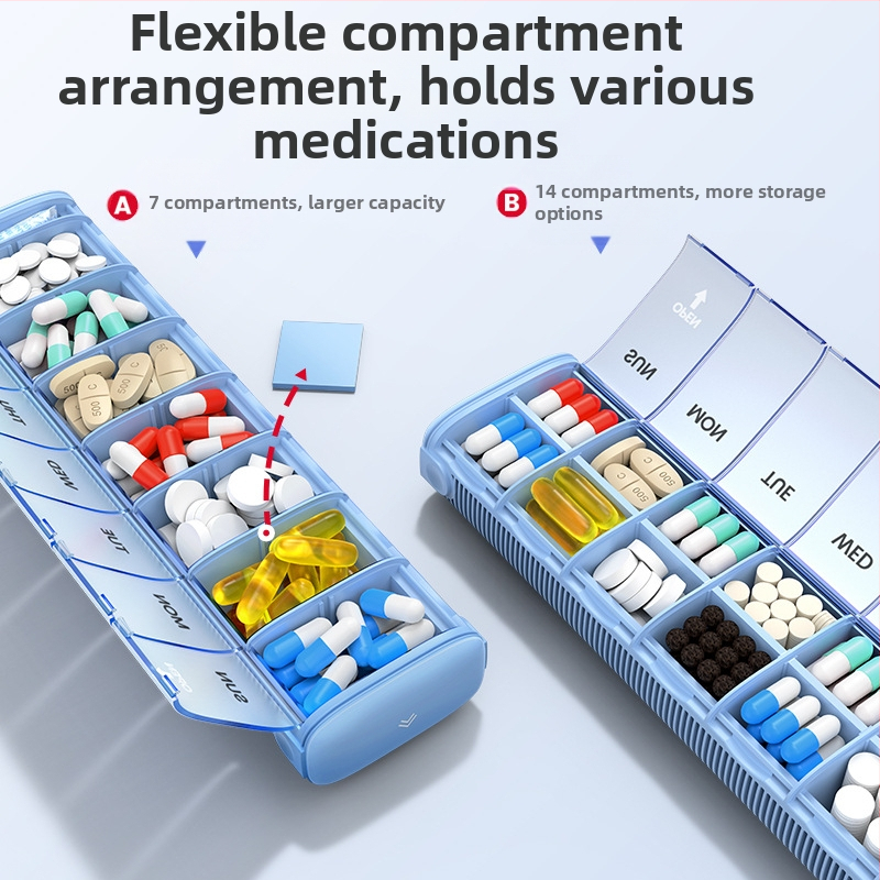 Алуминиева сплав преносима аптечка за лекарства, модел PB, метална конструкция, 14 отделения, тегло 406 g, преносим дизайн