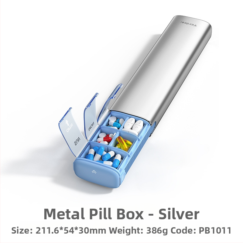 Κράμα αλουμινίου φορητό κουτί φαρμάκων, μοντέλο PB, μεταλλική κατασκευή, 14 διαμερίσματα, βάρος 406 g, φορητός σχεδιασμός