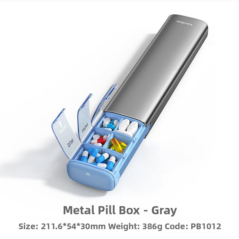Κράμα αλουμινίου φορητό κουτί φαρμάκων, μοντέλο PB, μεταλλική κατασκευή, 14 διαμερίσματα, βάρος 406 g, φορητός σχεδιασμός