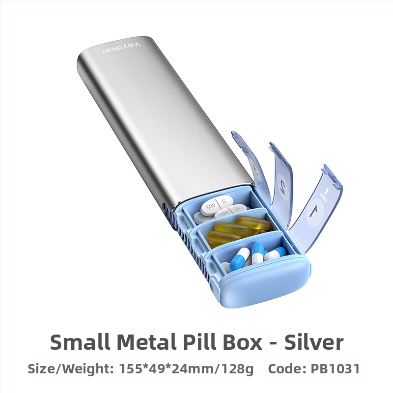 Κράμα αλουμινίου φορητό κουτί φαρμάκων, μοντέλο PB, μεταλλική κατασκευή, 14 διαμερίσματα, βάρος 406 g, φορητός σχεδιασμός