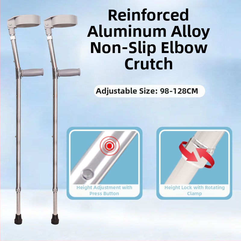 Alkūninė lazda vyresniems žmonėms, nešiojama, neslystanti, lengva, aliuminio lydinys, modelis: Elbow Crutch, Happy Point
