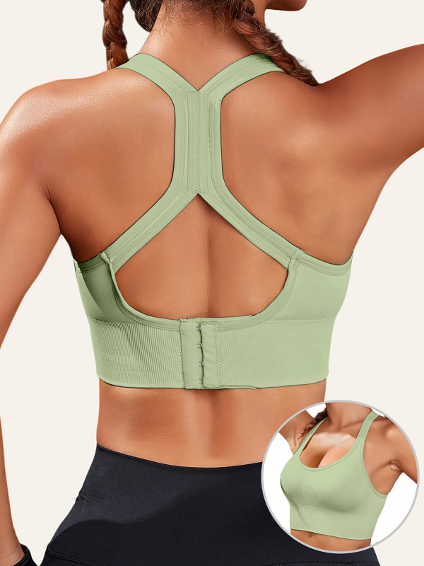 Женски спортен сутиен без презрамки, със сваляеми подплънки, дишащ, дебела формована чашка, основна тъкан коприна