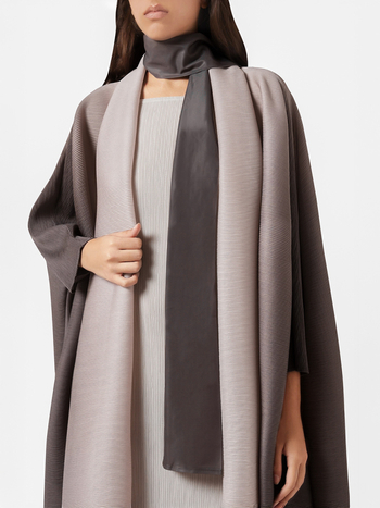 Γυναικείο παλτό gradient από chiffon με πλισέ, χαλαρή γραμμή, μακρύ μήκος