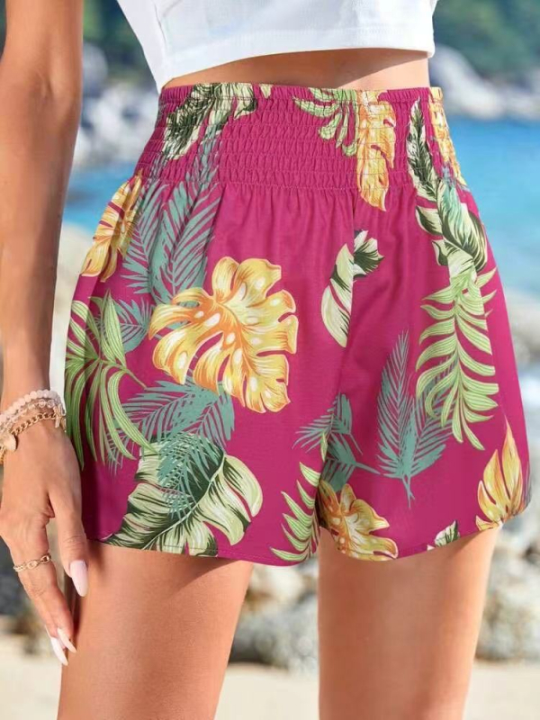 Γυναικείες χαλαρές βερμούδες παραλίας με ελαστική μέση, εκτύπωση στη ζώνη, ελαφριά μίξη πολυεστέρα-βαμβακιού, μήκος τριών τεταρτών, μικροελαστικότητα