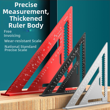 Алуминиев триъгълник-правило за дърводелство, с двойни английски/метрични скали, 90° ъгъл, висока прецизност