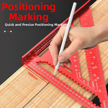 Алуминиев триъгълник-правило за дърводелство, с двойни английски/метрични скали, 90° ъгъл, висока прецизност