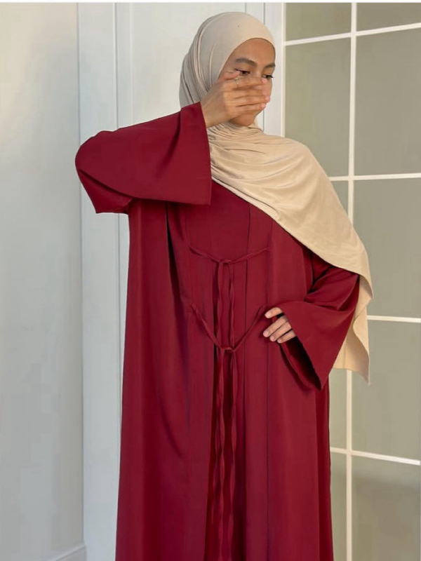 Set din două piese: cardigan și rochie — Poliester, 95%+, model tie-dye, mâneci lungi, fustă lungă