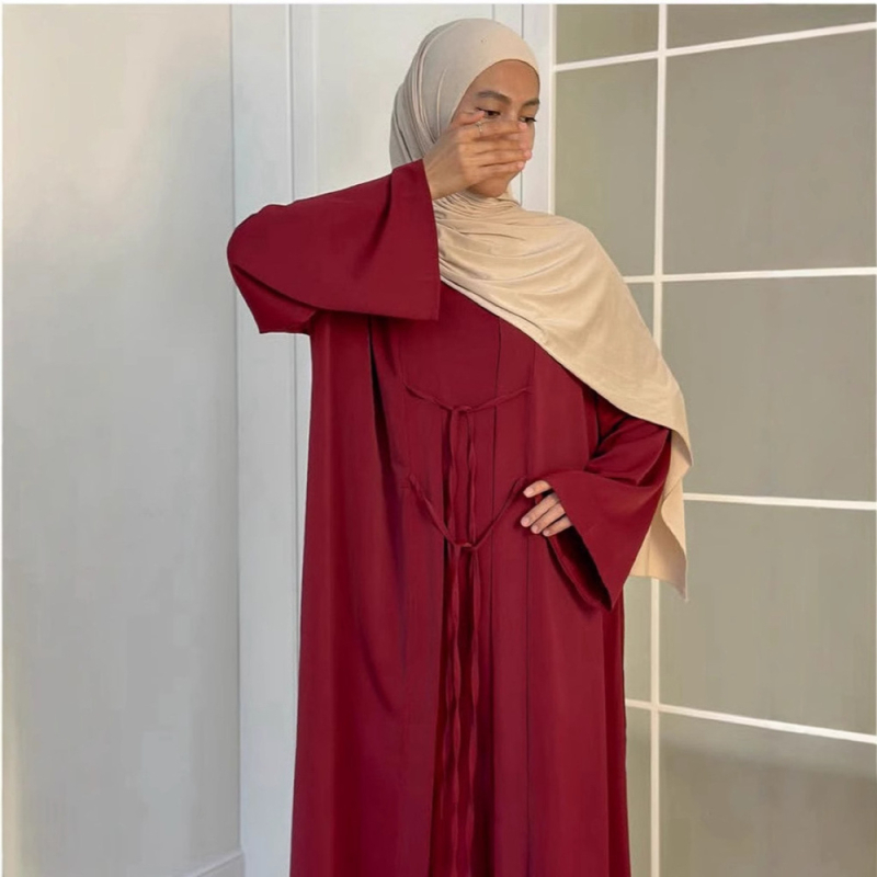 Set din două piese: cardigan și rochie — Poliester, 95%+, model tie-dye, mâneci lungi, fustă lungă