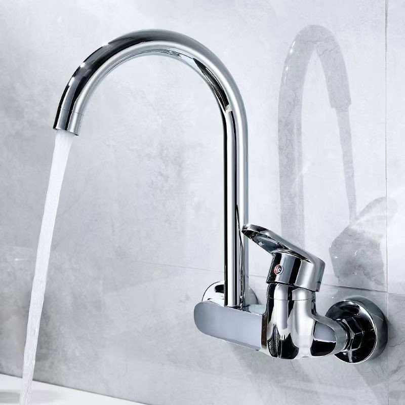 Кухненски стенен смесител за вграждане, меден корпус, смесване на гореща и студена вода, стенен монтаж, керамичен клапан, 20 мм вход/изход, модел DK-323