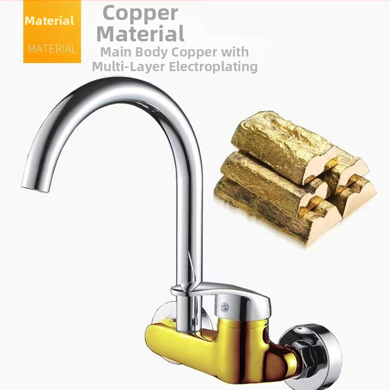 Кухненски стенен смесител за вграждане, меден корпус, смесване на гореща и студена вода, стенен монтаж, керамичен клапан, 20 мм вход/изход, модел DK-323