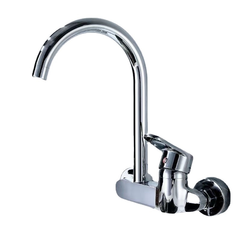 Кухненски стенен смесител за вграждане, меден корпус, смесване на гореща и студена вода, стенен монтаж, керамичен клапан, 20 мм вход/изход, модел DK-323