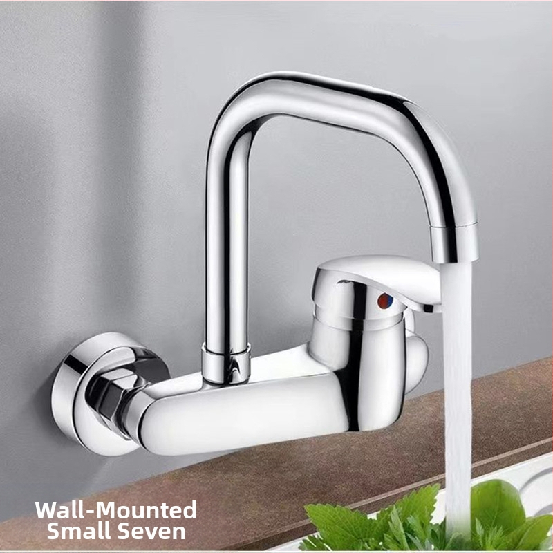 Кухненски стенен смесител за вграждане, меден корпус, смесване на гореща и студена вода, стенен монтаж, керамичен клапан, 20 мм вход/изход, модел DK-323