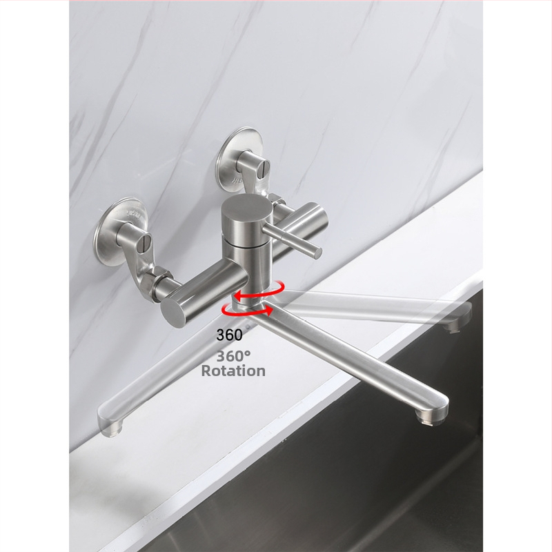 Стенен смесител за мивка от неръждаема стомана 304 CFRQ2551, тройна конструкция, керамичен дисков клапан