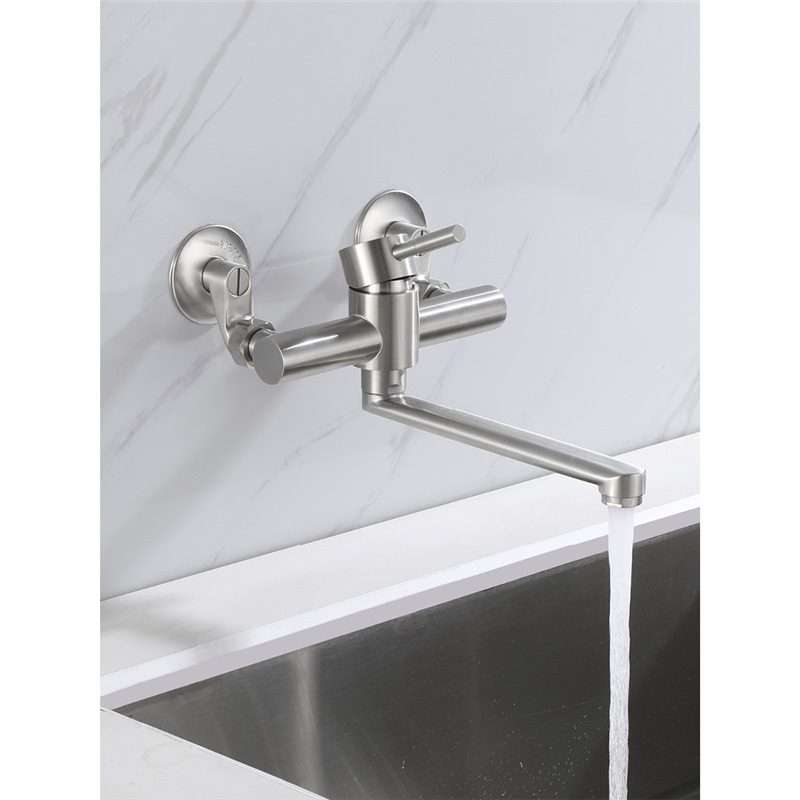 Стенен смесител за мивка от неръждаема стомана 304 CFRQ2551, тройна конструкция, керамичен дисков клапан