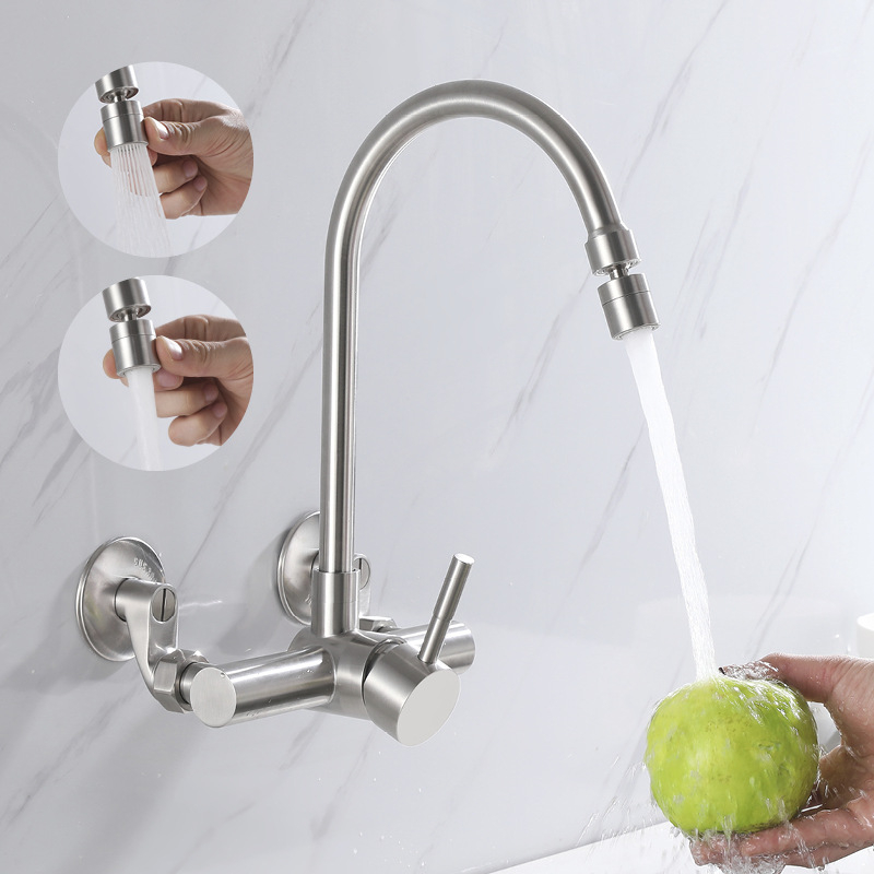 Стенен смесител за мивка от неръждаема стомана 304 CFRQ2551, тройна конструкция, керамичен дисков клапан