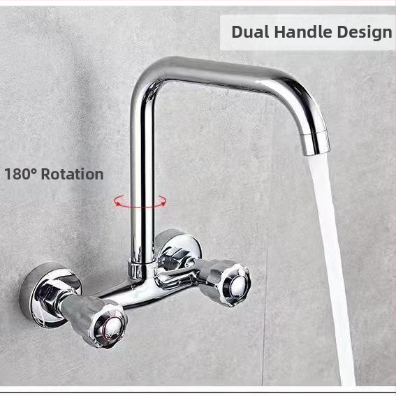 Robinet de bucătărie din cupru, încastrat în perete, apă caldă și rece, supapă cu disc ceramic, control dual, 2–90°C