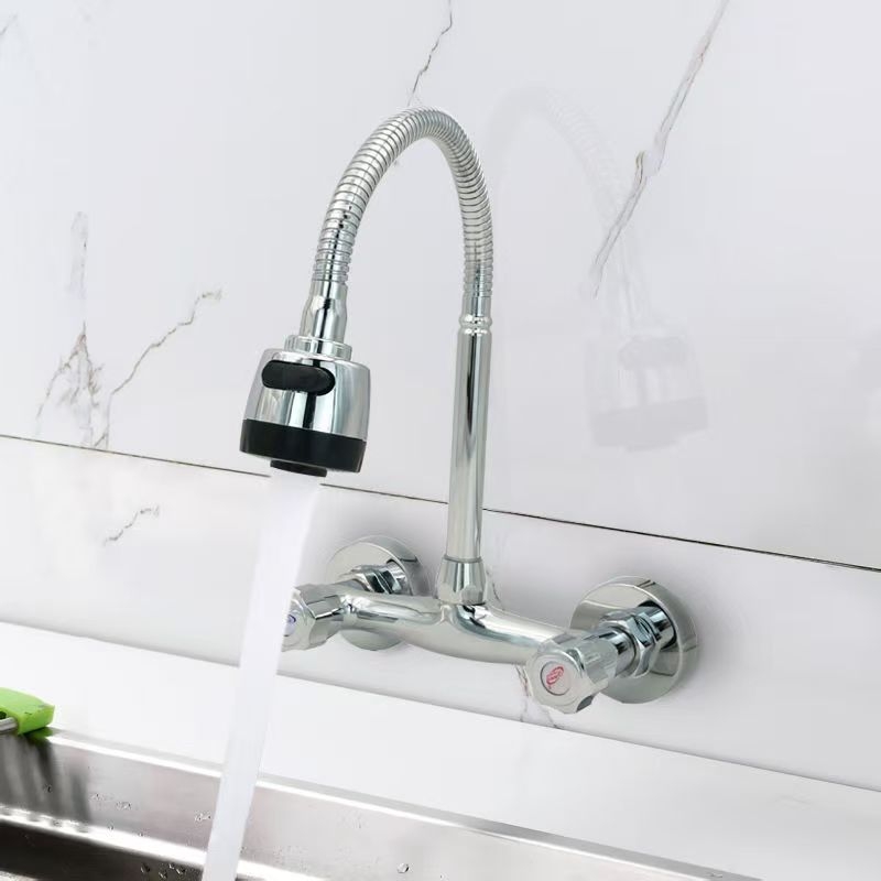 Robinet de bucătărie din cupru, încastrat în perete, apă caldă și rece, supapă cu disc ceramic, control dual, 2–90°C