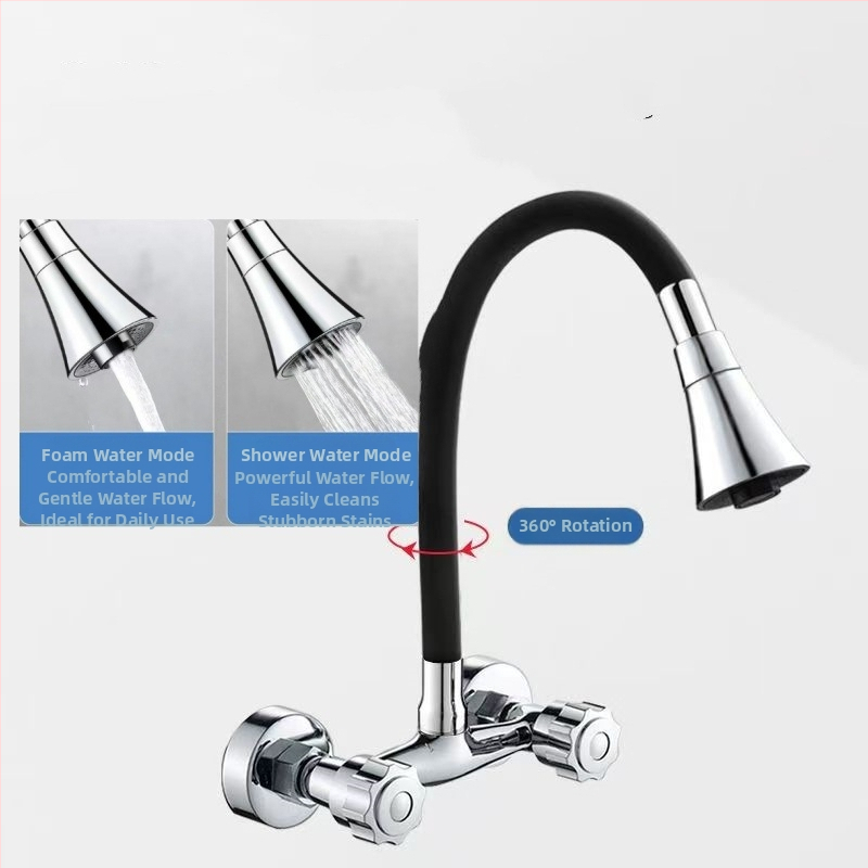 Robinet de bucătărie din cupru, încastrat în perete, apă caldă și rece, supapă cu disc ceramic, control dual, 2–90°C