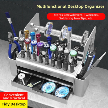 Medinis atsuktuvų laikiklis, daugiafunkcinis mobiliųjų telefonų remonto įrankių organizatorius ir darbo stalas