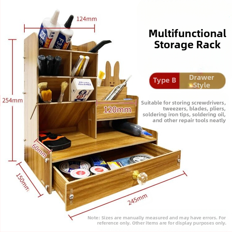 Medinis atsuktuvų laikiklis, daugiafunkcinis mobiliųjų telefonų remonto įrankių organizatorius ir darbo stalas