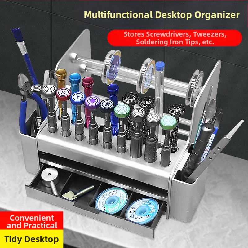 Дървен държач за отвертките и многофункционален органайзер за ремонт на мобилни телефони и работна станция