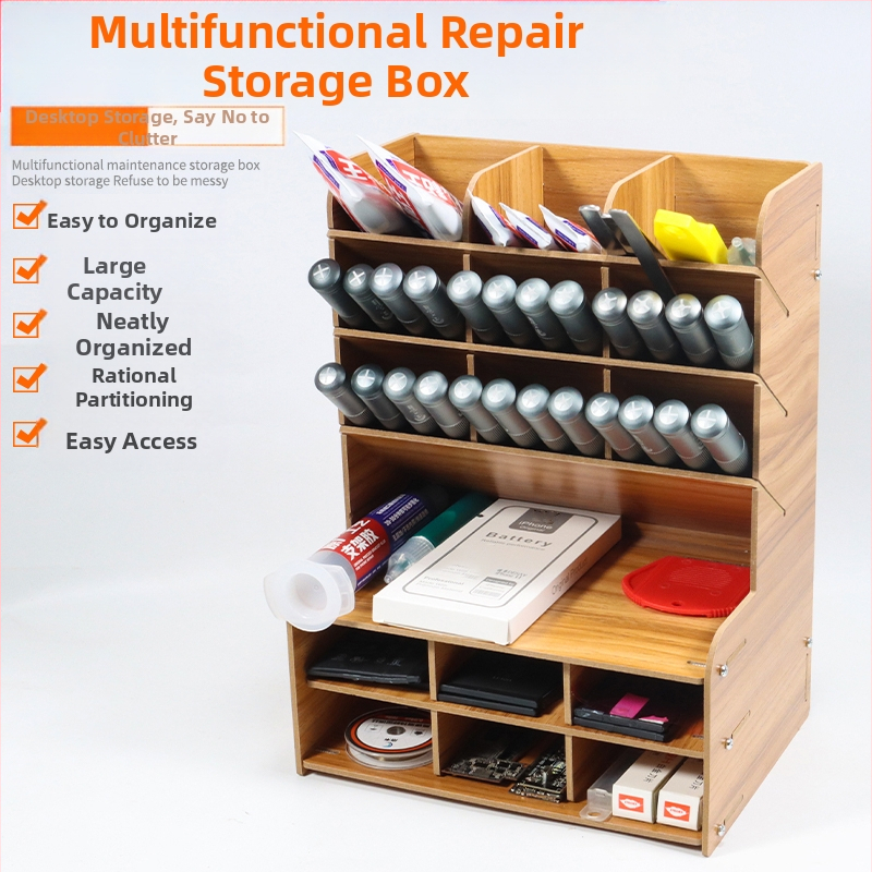 Дървен държач за отвертките и многофункционален органайзер за ремонт на мобилни телефони и работна станция