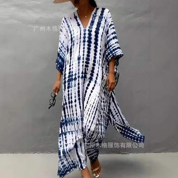 Μίντι φόρεμα με V-λαιμό, μπατ μανίκια, ολόσωστη εκτύπωση 3D, ύφασμα Spandex (80–90%), Άνοιξη 2025