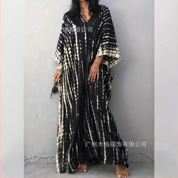 Μίντι φόρεμα με V-λαιμό, μπατ μανίκια, ολόσωστη εκτύπωση 3D, ύφασμα Spandex (80–90%), Άνοιξη 2025