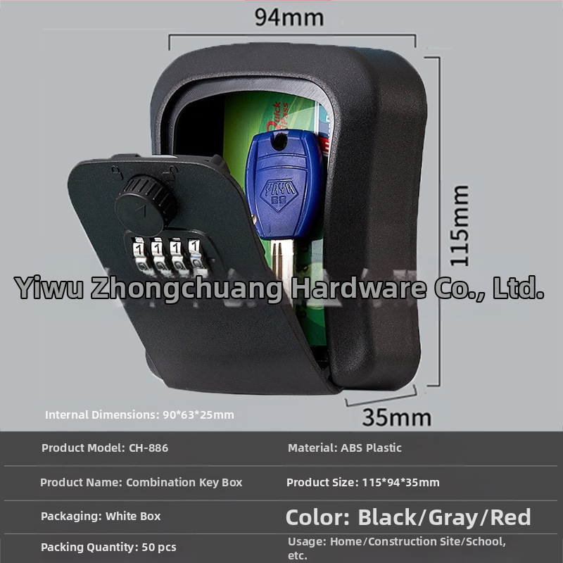 CH-828 ABS korpuso laikymo dėžė su mechaniniu užraktu - IP66 atspari vandeniui, plieninis kabelis 54,5 cm