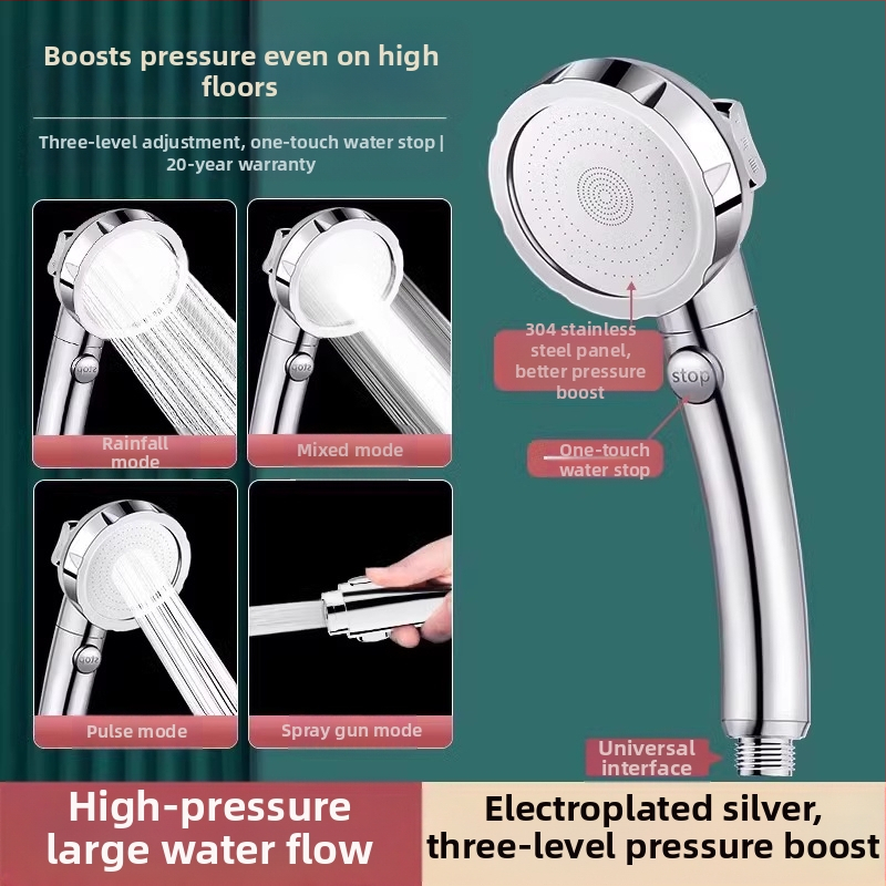 Σετ κεφαλής ντους με υψηλή πίεση — ABS, ονομαστική πίεση 1,6 MPa, θερμοκρασία λειτουργίας 0–100°C, μοντέλο ιαπωνικού διακόπτη ντους, ηλεκτροπλατίωση