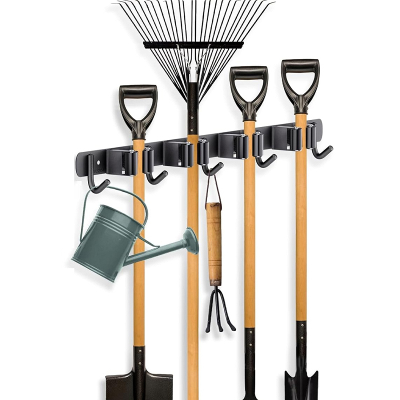 Стоманен стенен държач за мопове, без пробиване, моп клип и закачалка, полирана повърхност, тегло 420