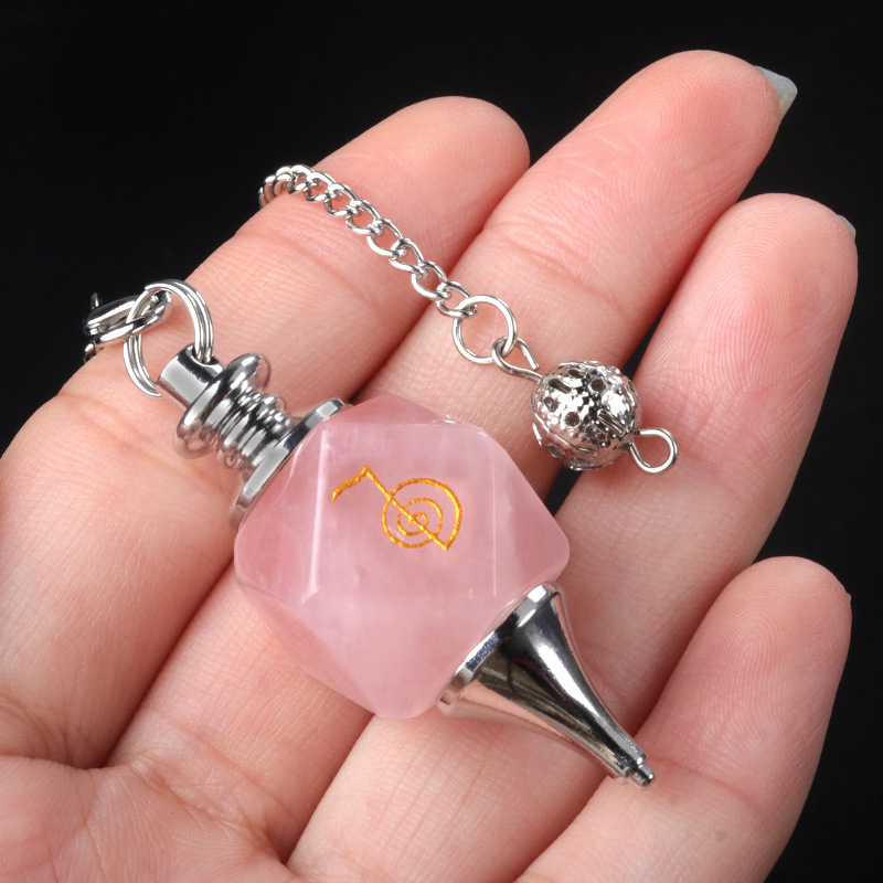 Висулка-пендулум с Cho Ku Rei Reiki символ, полускъпоценен камък, полирана обработка, форма блок