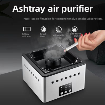 Интелигентен керамичен пепелник с отрицателно йонизиран въздухоочистител за дома — премахване на миризми, USB захранване, HEPA филтрация, тихо функциониране, въздушен поток 51–150 m3/h, подходящ за 11–20 м2