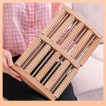 Дървен масажор за стъпала със шест реда, ролков тип, за акупресурни точки, с гравиране, за домашна употреба