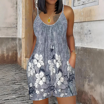 Ολόσωμη φόρμα με εκτύπωση Ethnic tie-dye, χωρίς μανίκια, ελαστική μέση, μήκος παντελονιού 5/4, πολυεστέρας/spandex ανάμειξη