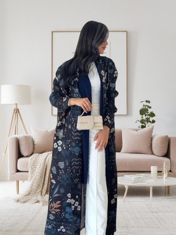 Spausdintas abaja kardiganas moterims, laisvas kirpimas, be kaklo, ilgos rankovės, ilgas A linijos paltas, vasara 2025