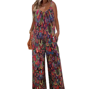 Τυπωμένη ολόσωμη φόρμα χωρίς μανίκια, ανάμειξη πολυεστέρα-σπαντέξ, ελαστική μέση, ίσια παντελόνια, Άνοιξη 2025