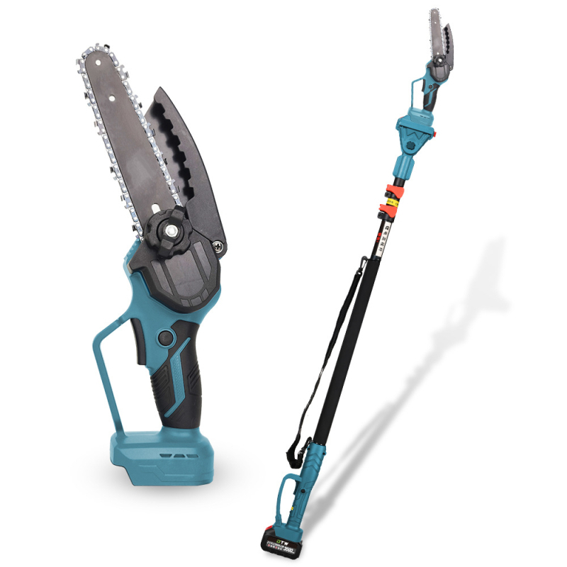 Електрическа верижна резачка, ръчна, с презареждаща литиева батерия; 21V, веригата – манганова стомана; приложение: подрязване и сечене на дървета