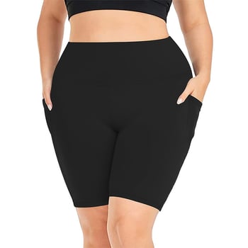 Șorturi de yoga pentru femei cu buzunare, talie înaltă, material Milk Silk, poliester + spandex, elasticitate ridicată
